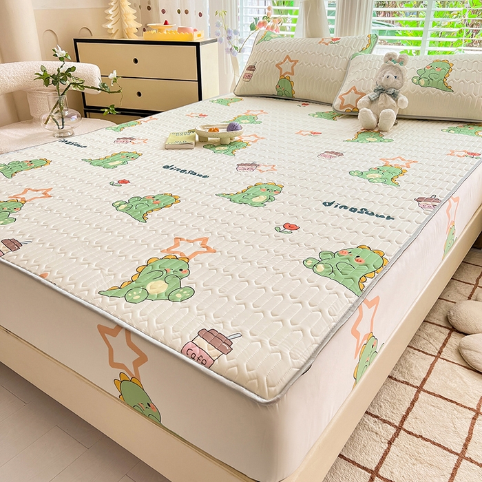 91家纺网 家纺一手货源 找家纺 518家纺 2026新款凉感冰丝裸睡乳胶凉席系列床笠款凉席席子 小恐龙