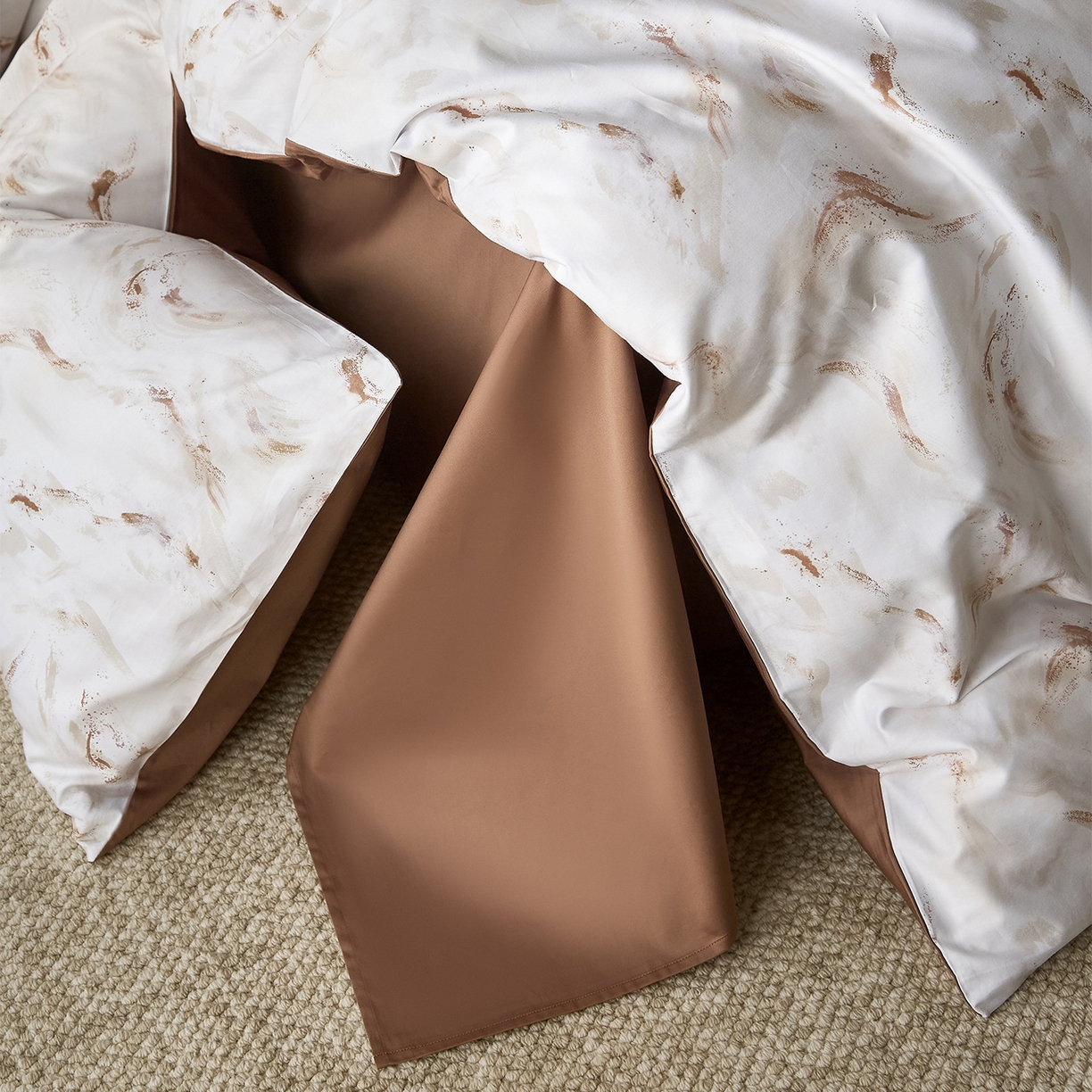 91家纺网 家纺一手货源 找家纺 （总）ONE TWO ONE 121 2026新款专版数码印花100s长绒棉纯棉全棉床上用品四件套-听潮絮语-暖咖