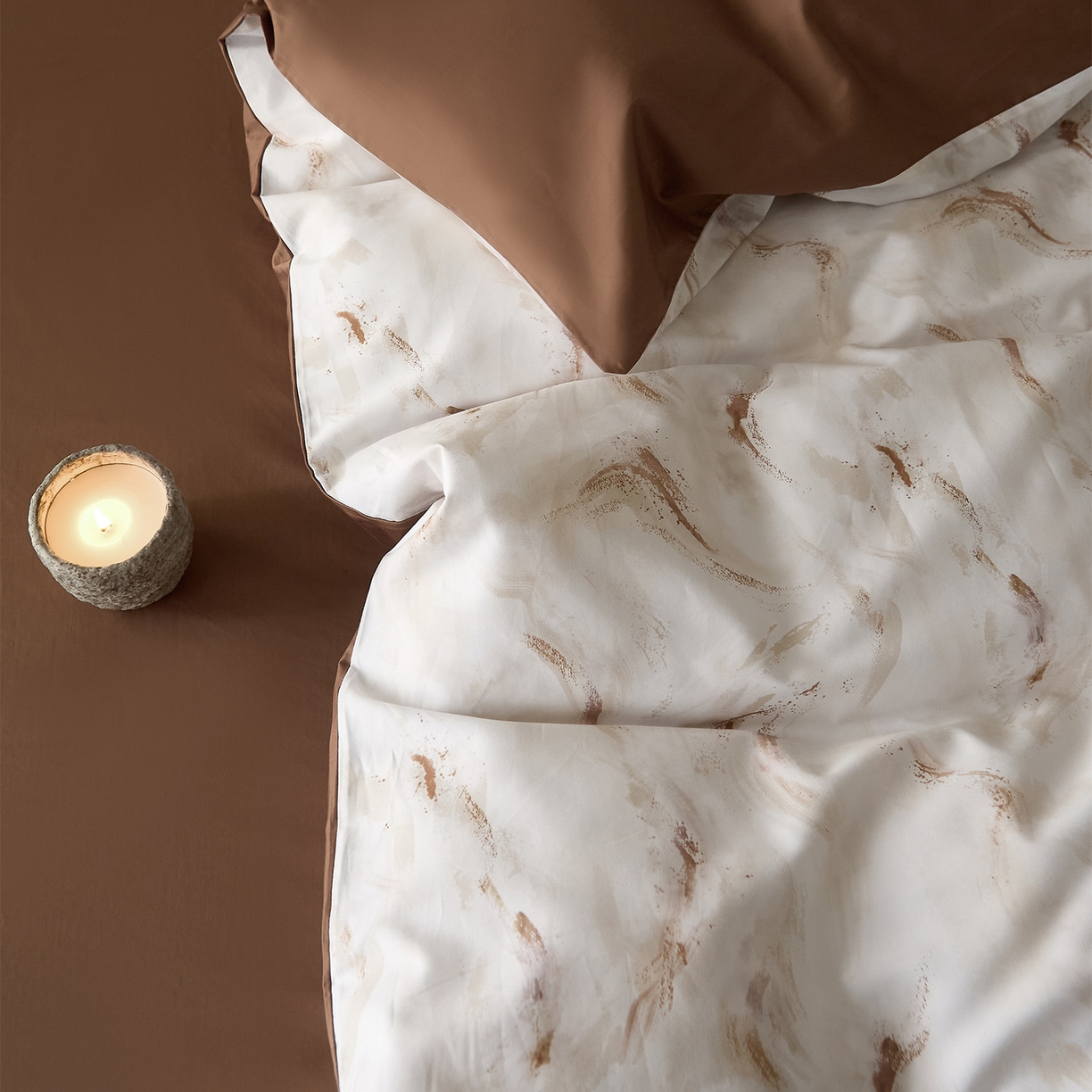 91家纺网 家纺一手货源 找家纺 （总）ONE TWO ONE 121 2026新款专版数码印花100s长绒棉纯棉全棉床上用品四件套-听潮絮语-暖咖