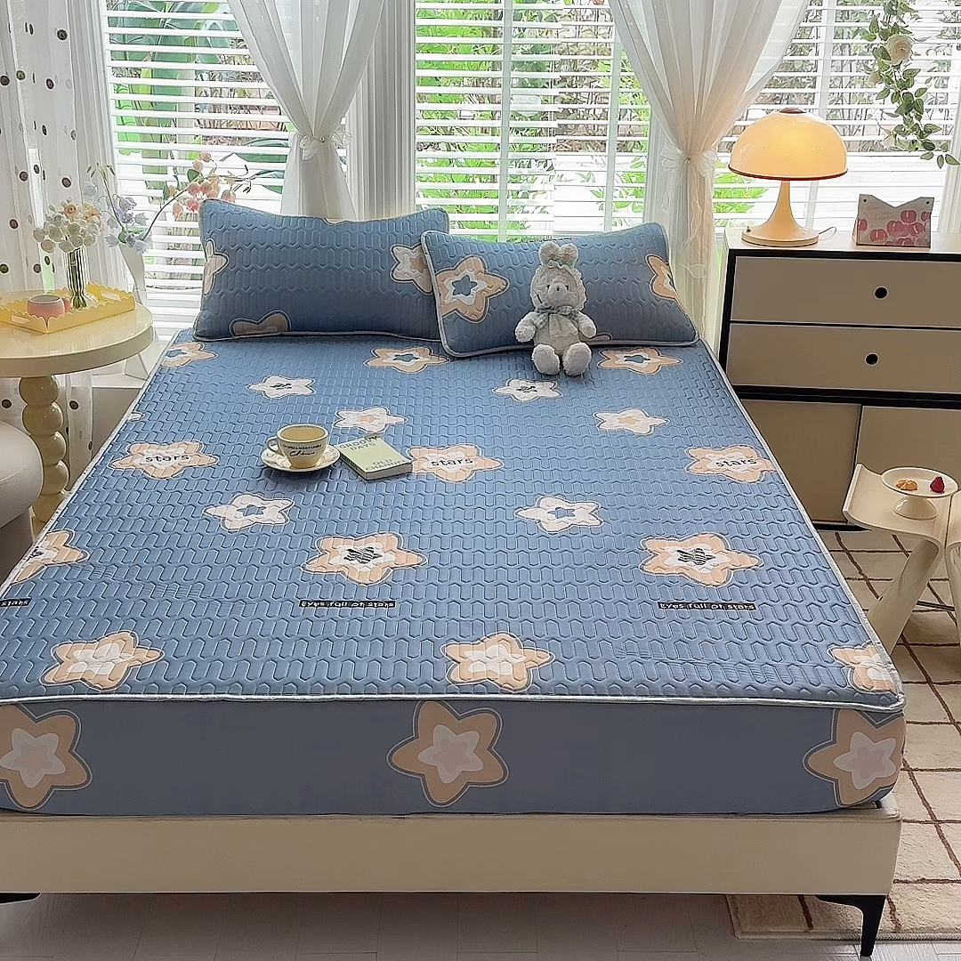 91家纺网 家纺一手货源 找家纺 518家纺 2026新款凉感冰丝裸睡乳胶凉席系列床笠款凉席席子 星星假日