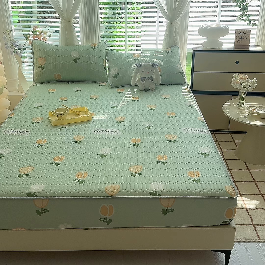 91家纺网 家纺一手货源 找家纺 518家纺 2026新款凉感冰丝裸睡乳胶凉席系列床笠款凉席席子 郁金香