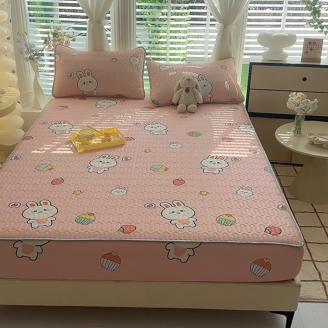 91家纺网 家纺一手货源 找家纺 518家纺 2026新款凉感冰丝裸睡乳胶凉席系列床笠款凉席席子 仔仔兔