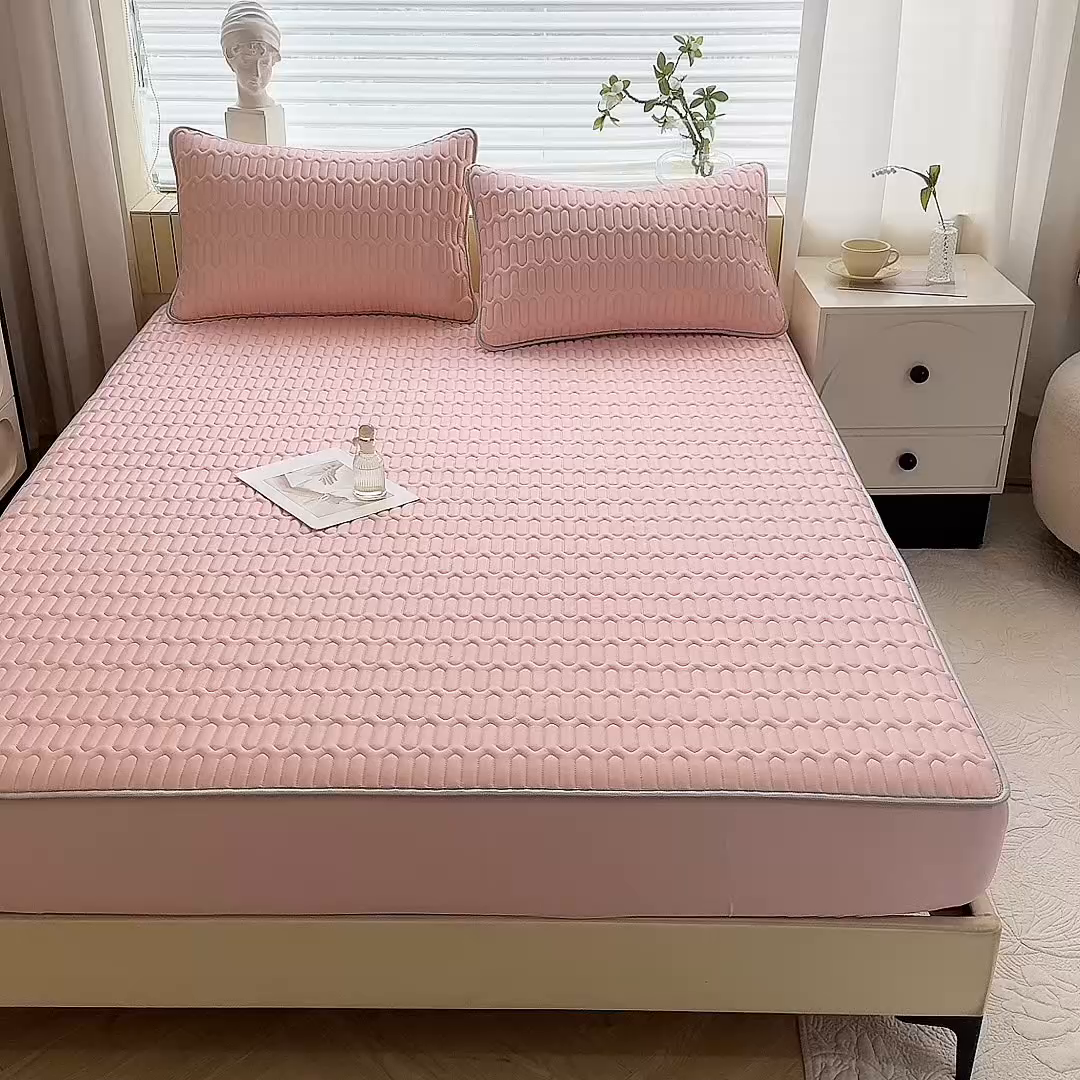 91家纺网 家纺一手货源 找家纺 518家纺 2026新款凉感冰丝裸睡乳胶凉席系列床笠款凉席席子 简爱粉