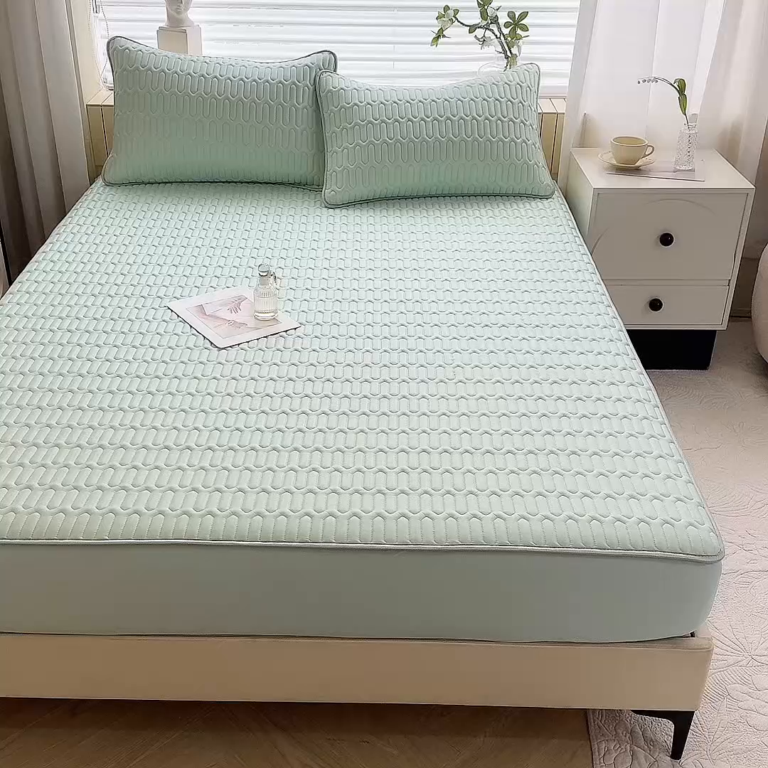 91家纺网 家纺一手货源 找家纺 518家纺 2026新款凉感冰丝裸睡乳胶凉席系列床笠款凉席席子 青丝绿