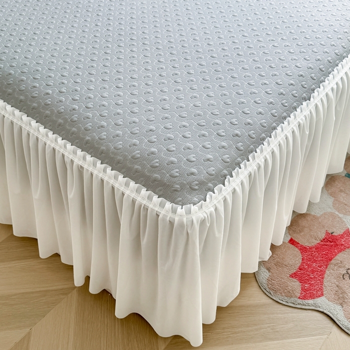 91家纺网 家纺一手货源 找家纺 怡源梦 2026新款A类高分子冰豆豆凉席床裙床笠二合一-心动 心动-灰色