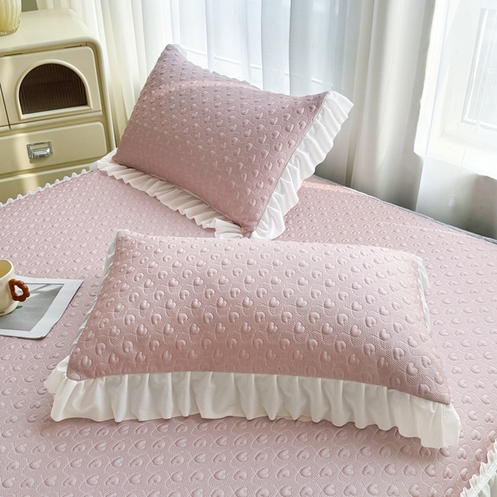 91家纺网 家纺一手货源 找家纺 怡源梦 2026新款A类高分子冰豆豆凉席床裙床笠二合一-心动 心动-粉色