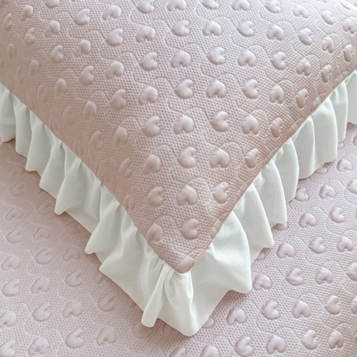 91家纺网 家纺一手货源 找家纺 怡源梦 2026新款A类高分子冰豆豆凉席床裙床笠二合一-心动 心动-粉色