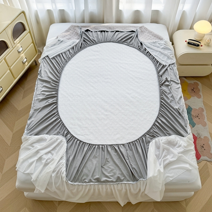 91家纺网 家纺一手货源 找家纺 怡源梦 2026新款A类高分子冰豆豆凉席床裙床笠二合一-心动 心动-香槟金