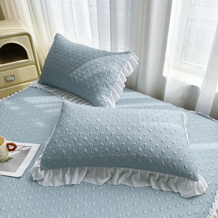 91家纺网 家纺一手货源 找家纺 怡源梦 2026新款A类高分子冰豆豆凉席床裙床笠二合一-心动 心动-兰色