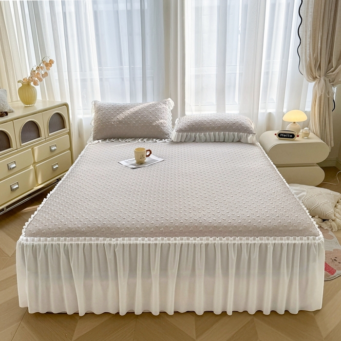 91家纺网 家纺一手货源 找家纺 怡源梦 2026新款A类高分子冰豆豆凉席床裙床笠二合一-心动 心动-香槟金