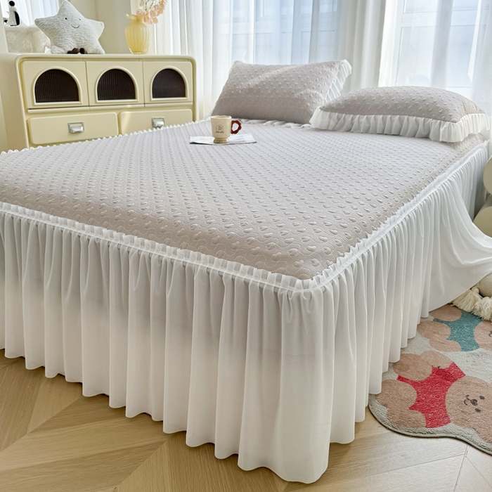 91家纺网 家纺一手货源 找家纺 怡源梦 2026新款A类高分子冰豆豆凉席床裙床笠二合一-心动 心动-香槟金