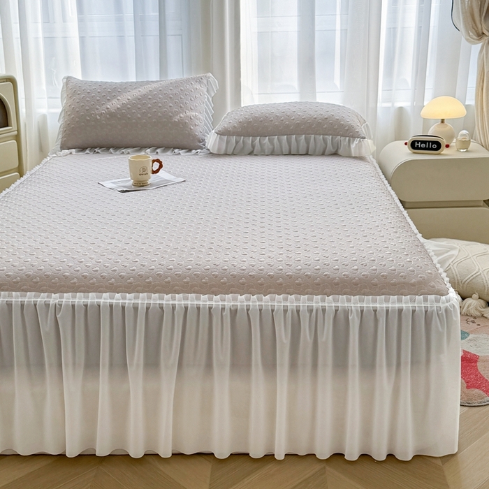 91家纺网 家纺一手货源 找家纺 怡源梦 2026新款A类高分子冰豆豆凉席床裙床笠二合一-心动 心动-香槟金