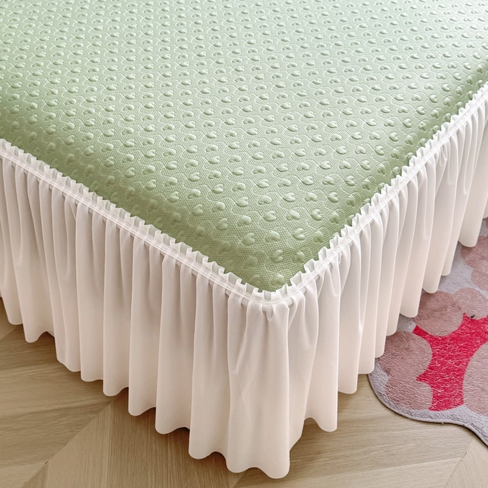 91家纺网 家纺一手货源 找家纺 怡源梦 2026新款A类高分子冰豆豆凉席床裙床笠二合一-心动 心动-绿色