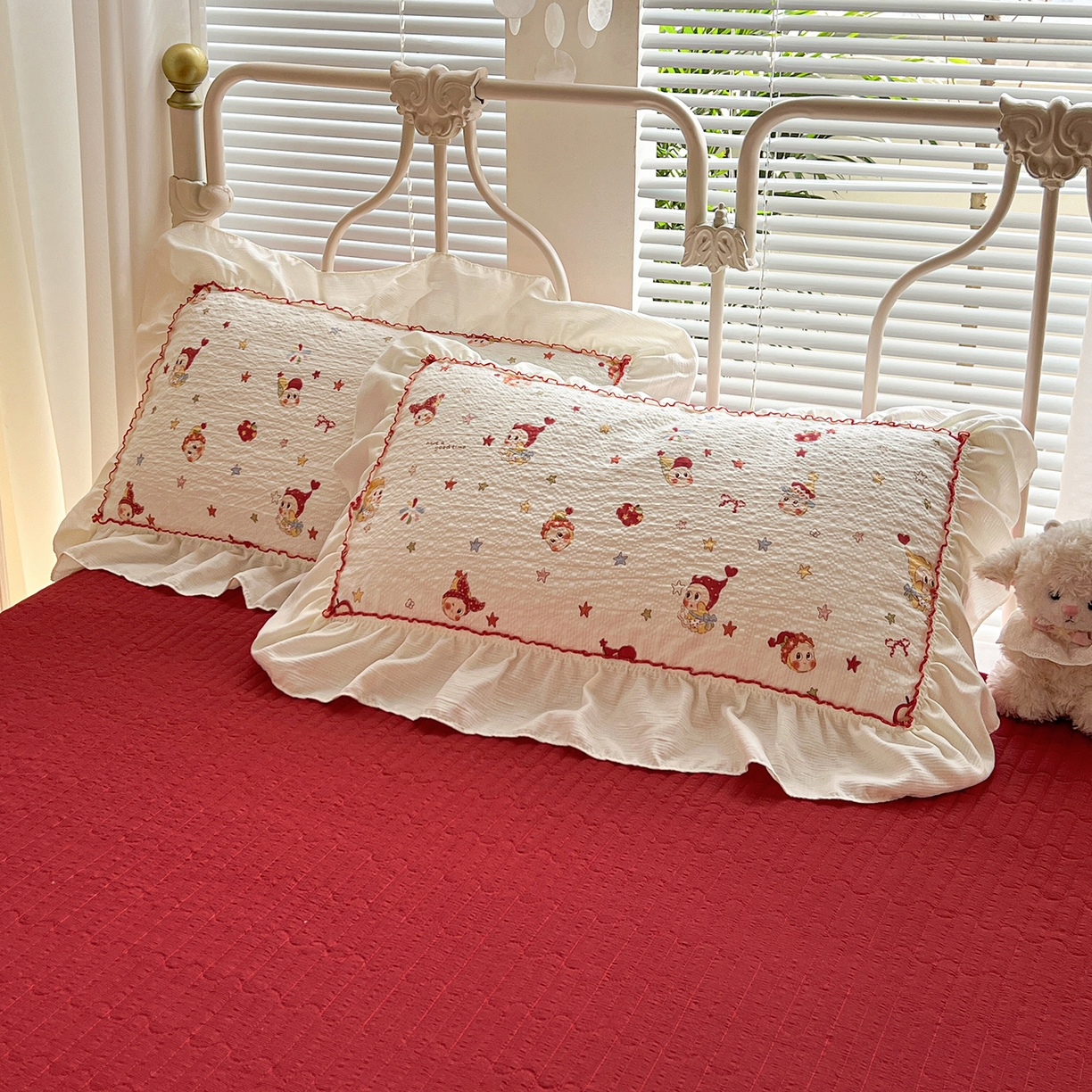 91家纺网 家纺一手货源 找家纺 富米莱（原臻工厂） 2026新款超温柔高弹线密拷花边款泡芙双层纱夏凉被床盖床裙四件套 密拷花边-魔法星星