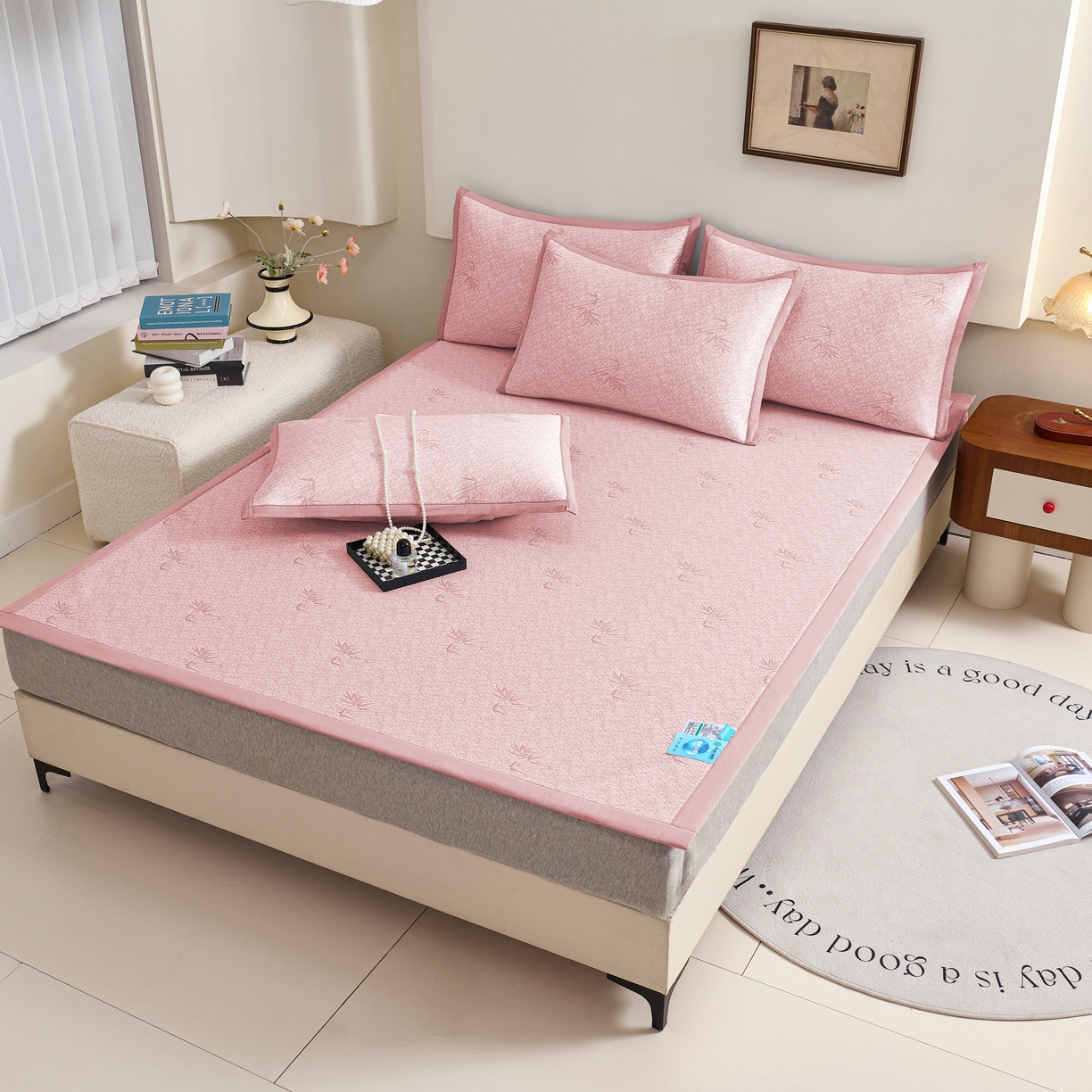 91家纺网 家纺一手货源 找家纺 （总）尚品凤凰 2026新款凉感提花豆豆平铺款-竹影