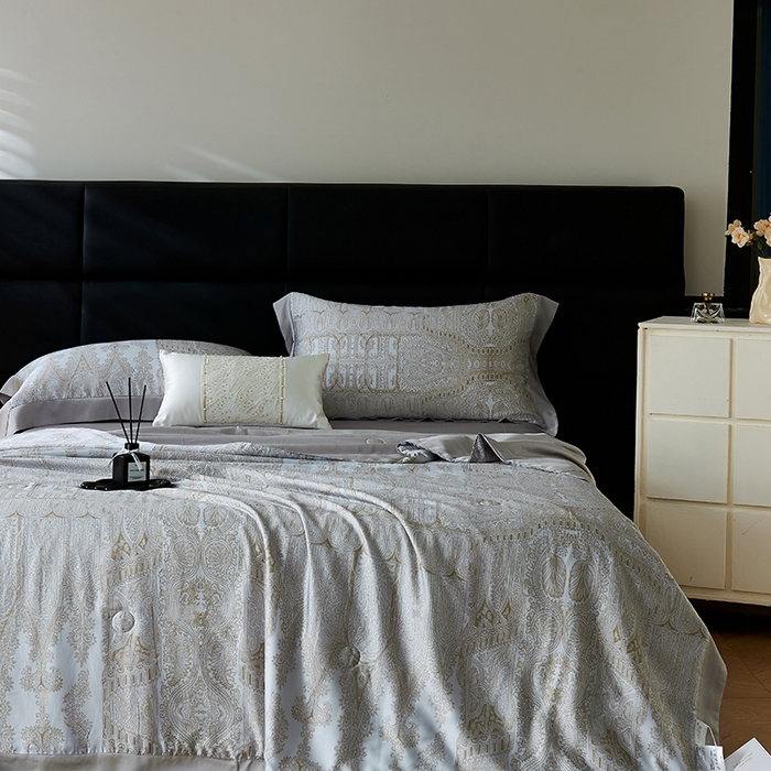 91家纺网 家纺一手货源 找家纺 （总）久典家居 2026新款20%桑蚕丝+80%聚酯纤维宽边印花夏被四件套