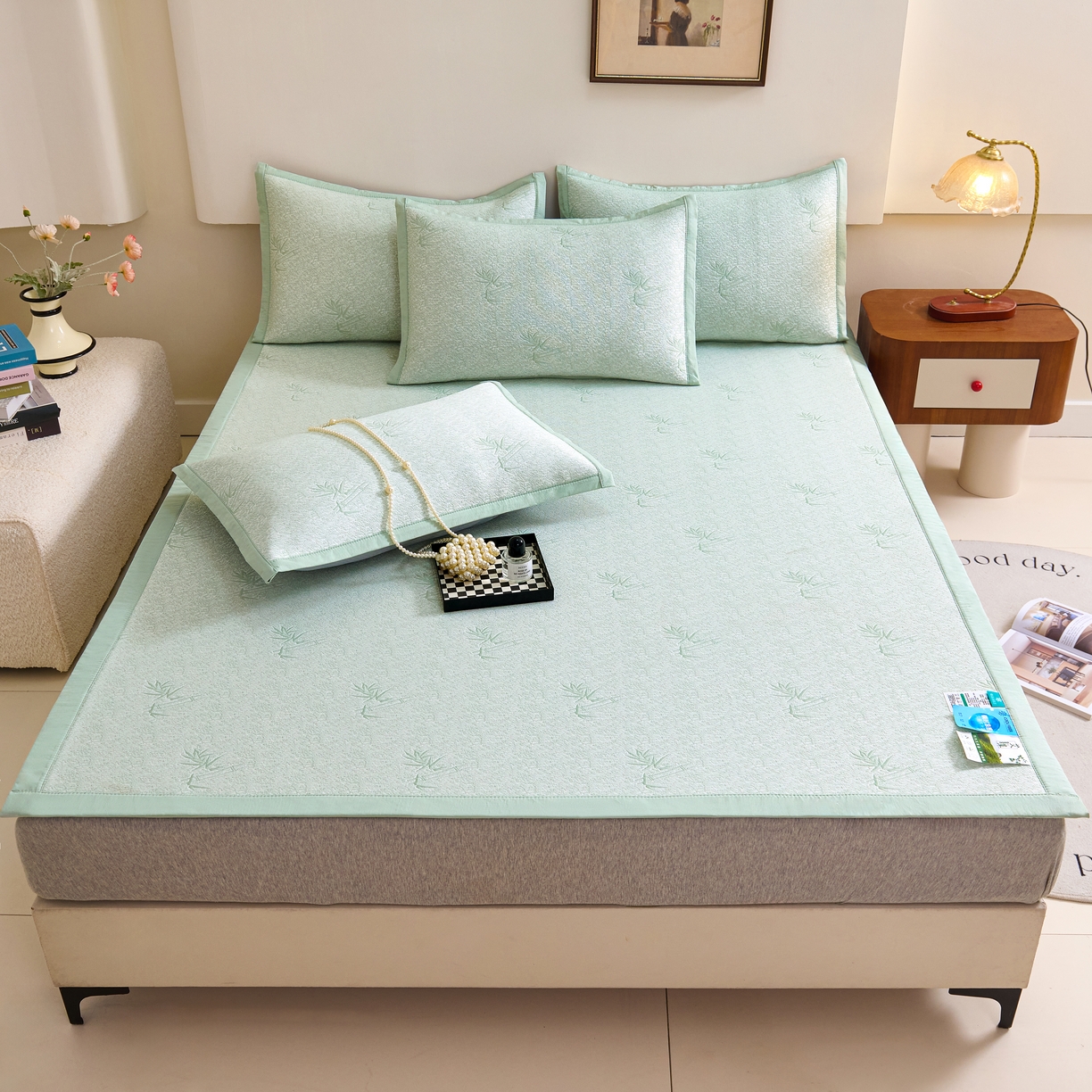 91家纺网 家纺一手货源 找家纺 （总）尚品凤凰 2026新款凉感提花豆豆平铺款-竹影