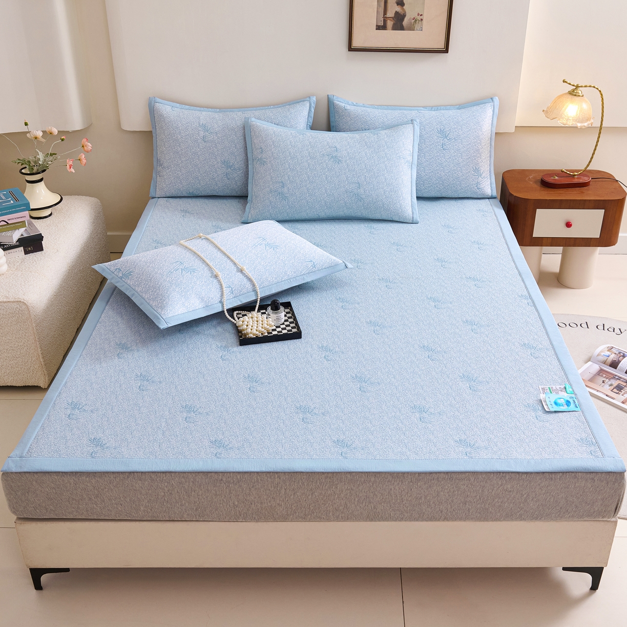 91家纺网 家纺一手货源 找家纺 （总）尚品凤凰 2026新款凉感提花豆豆平铺款-竹影