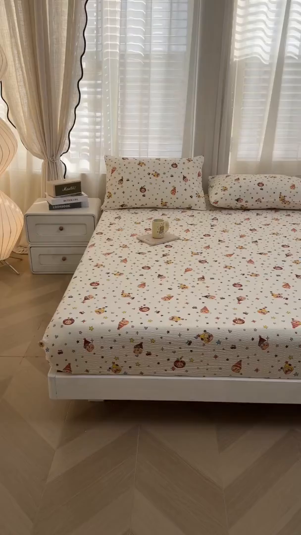 91家纺网 家纺一手货源 找家纺 （总）几禾 2026新款高克重泡芙纱~印花款（单床笠）浅糯系列-110g