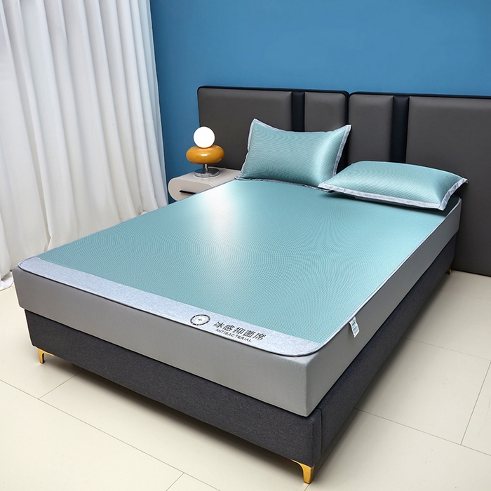 91家纺网 家纺一手货源 找家纺 可恩欣 2026新款冰感凉风席 床笠-冰感水绿