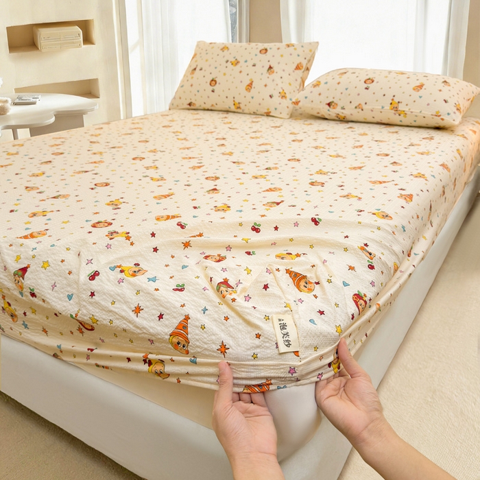 91家纺网 家纺一手货源 找家纺 （总）几禾 2026新款高克重泡芙纱~印花款（单床笠）浅糯系列-110g