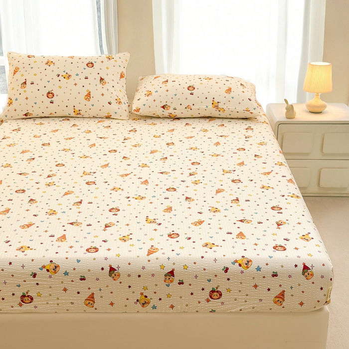 91家纺网 家纺一手货源 找家纺 （总）几禾 2026新款高克重泡芙纱~印花款（单床笠）浅糯系列-110g