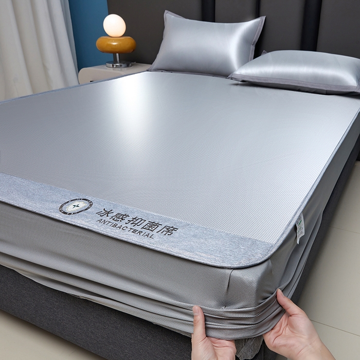 91家纺网 家纺一手货源 找家纺 可恩欣 2026新款冰感凉风席 床笠-冰感银灰