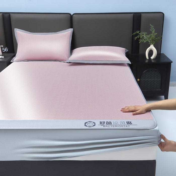 91家纺网 家纺一手货源 找家纺 可恩欣 2026新款冰感凉风席 床笠-凉风粉