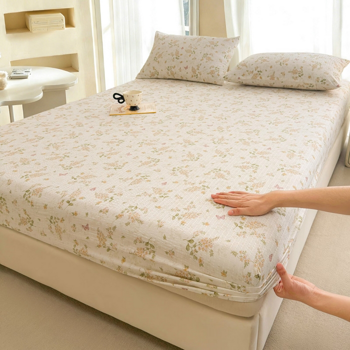 91家纺网 家纺一手货源 找家纺 （总）几禾 2026新款高克重泡芙纱~印花款（单床笠）浅糯系列-110g