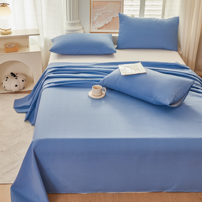 91家纺网 家纺一手货源 找家纺 爱彼家纺 2026新款原棉老粗布透气印花床单单件热门摩洛小狗热门新升级-细沙老粗布 新海洋蓝