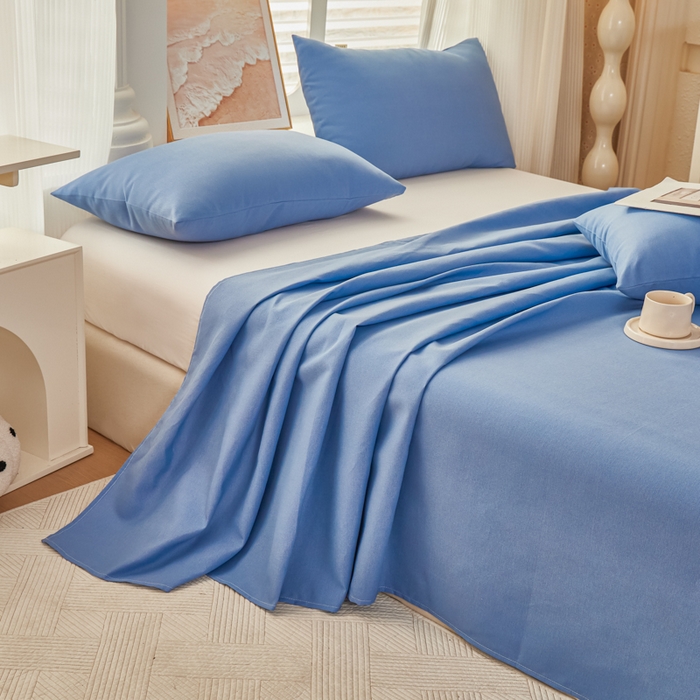 91家纺网 家纺一手货源 找家纺 爱彼家纺 2026新款原棉老粗布透气印花床单单件热门摩洛小狗热门新升级-细沙老粗布 新海洋蓝