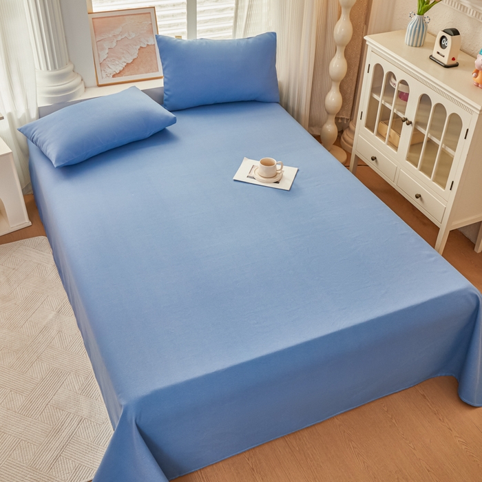 爱彼家纺 2026新款原棉老粗布透气印花床单单件热门摩洛小狗热门新升级-细沙老粗布 新海洋蓝