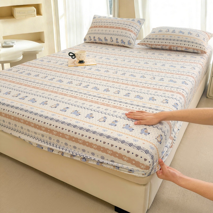 91家纺网 家纺一手货源 找家纺 （总）几禾 2026新款高克重泡芙纱~印花款（单床笠）浅糯系列-110g