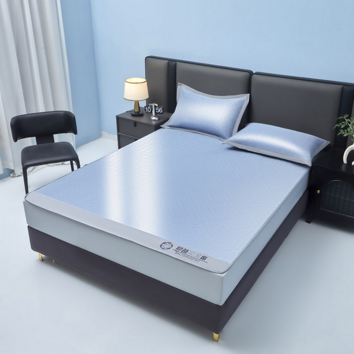 91家纺网 家纺一手货源 找家纺 可恩欣 2026新款冰感凉风席 床笠-凉风蓝