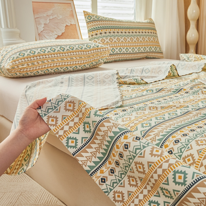 91家纺网 家纺一手货源 找家纺 爱彼家纺 2026新款原棉老粗布透气印花床单单件热门摩洛小狗热门新升级-细沙老粗布 波西米亚