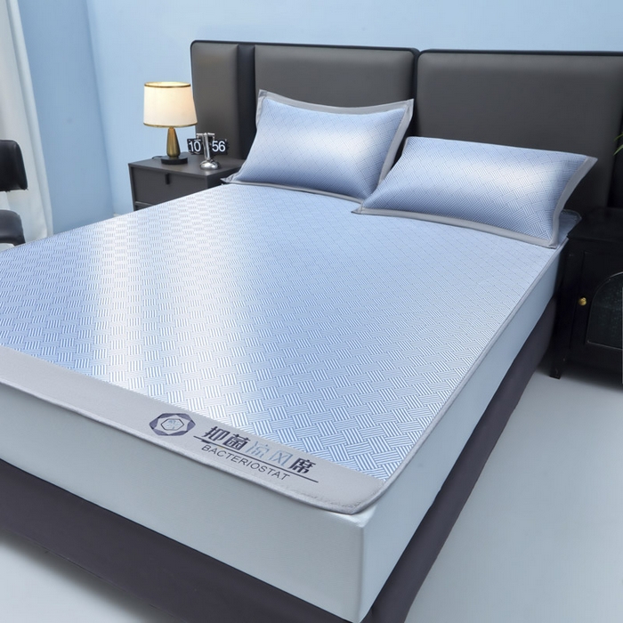 91家纺网 家纺一手货源 找家纺 可恩欣 2026新款冰感凉风席 床笠-凉风蓝