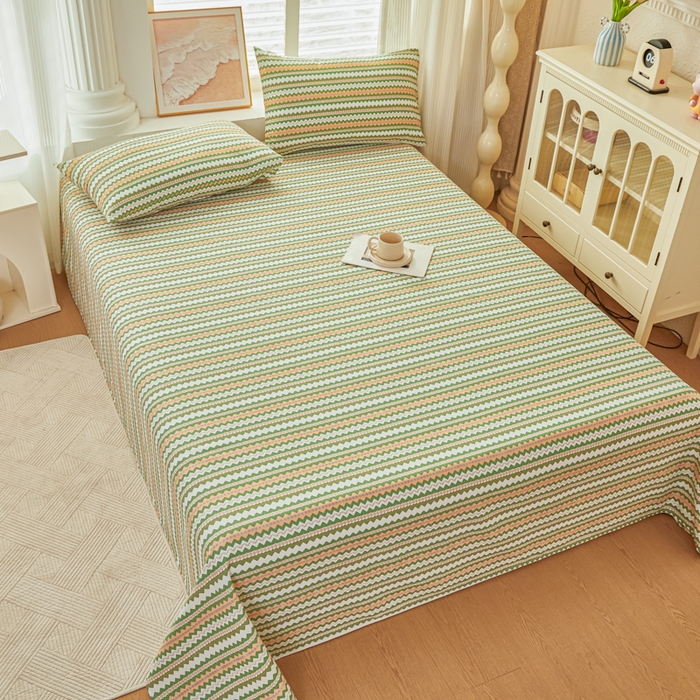 91家纺网 家纺一手货源 找家纺 爱彼家纺 2026新款原棉老粗布透气印花床单单件热门摩洛小狗热门新升级-细沙老粗布 新向往条绿