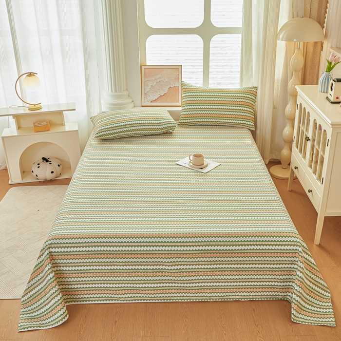 91家纺网 家纺一手货源 找家纺 爱彼家纺 2026新款原棉老粗布透气印花床单单件热门摩洛小狗热门新升级-细沙老粗布 新向往条绿