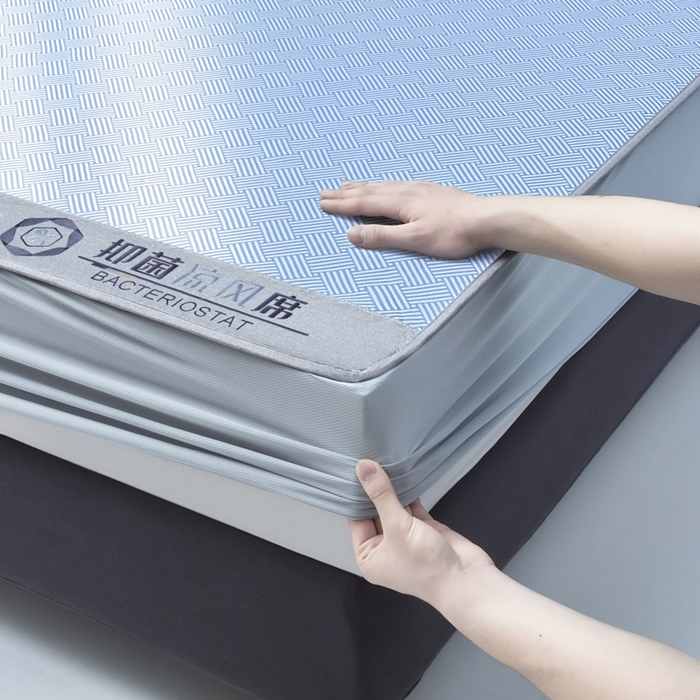 91家纺网 家纺一手货源 找家纺 可恩欣 2026新款冰感凉风席 床笠-凉风蓝