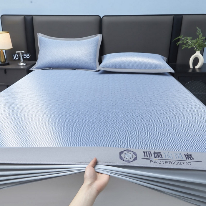 91家纺网 家纺一手货源 找家纺 可恩欣 2026新款冰感凉风席 床笠-凉风蓝