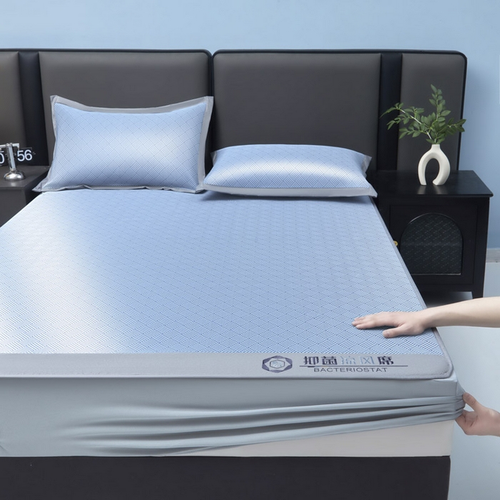 91家纺网 家纺一手货源 找家纺 可恩欣 2026新款冰感凉风席 床笠-凉风蓝