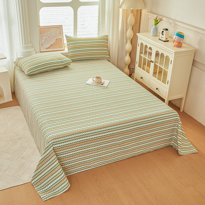 91家纺网 家纺一手货源 找家纺 爱彼家纺 2026新款原棉老粗布透气印花床单单件热门摩洛小狗热门新升级-细沙老粗布 新向往条绿