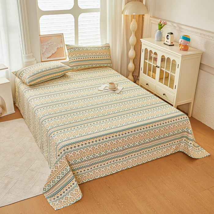 91家纺网 家纺一手货源 找家纺 爱彼家纺 2026新款原棉老粗布透气印花床单单件热门摩洛小狗热门新升级-细沙老粗布 波西米亚