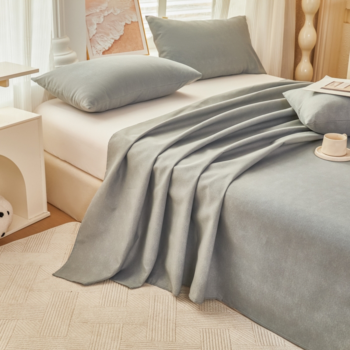 91家纺网 家纺一手货源 找家纺 爱彼家纺 2026新款原棉老粗布透气印花床单单件热门摩洛小狗热门新升级-细沙老粗布 新奇妙空间灰