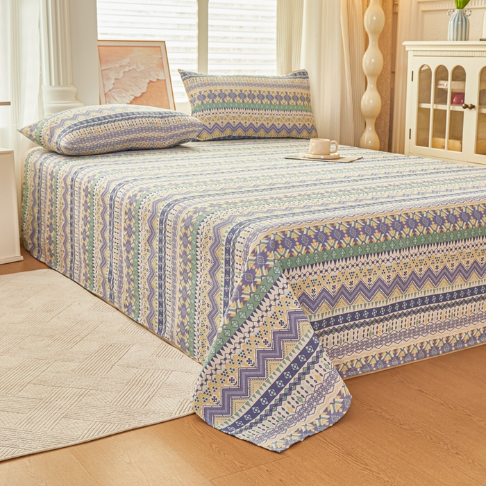 91家纺网 家纺一手货源 找家纺 爱彼家纺 2026新款原棉老粗布透气印花床单单件热门摩洛小狗热门新升级-细沙老粗布 新向往米蓝条