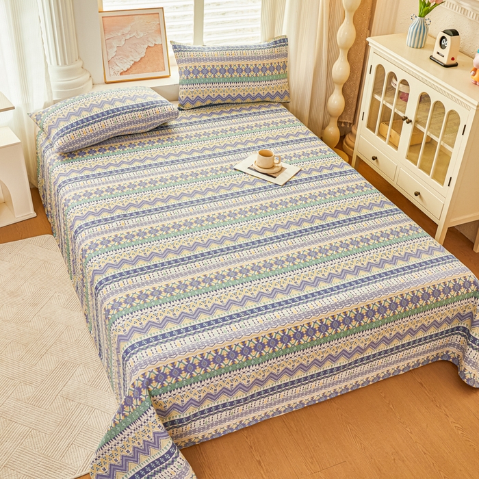 91家纺网 家纺一手货源 找家纺 爱彼家纺 2026新款原棉老粗布透气印花床单单件热门摩洛小狗热门新升级-细沙老粗布 新向往米蓝条