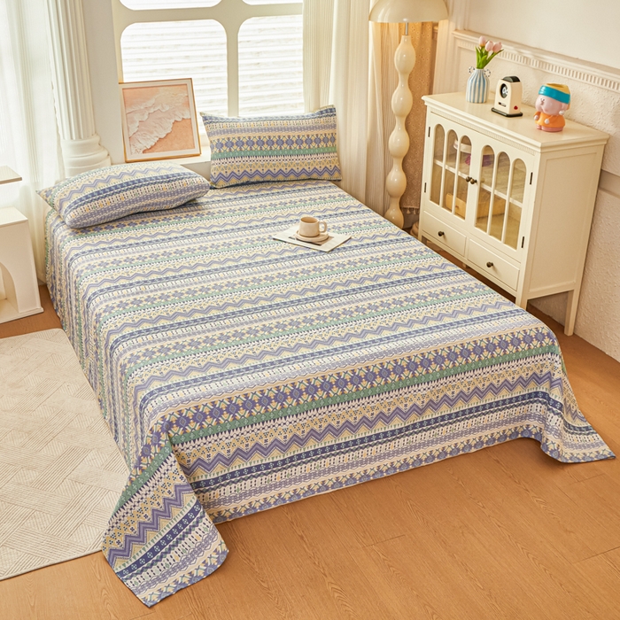 91家纺网 家纺一手货源 找家纺 爱彼家纺 2026新款原棉老粗布透气印花床单单件热门摩洛小狗热门新升级-细沙老粗布 新向往米蓝条