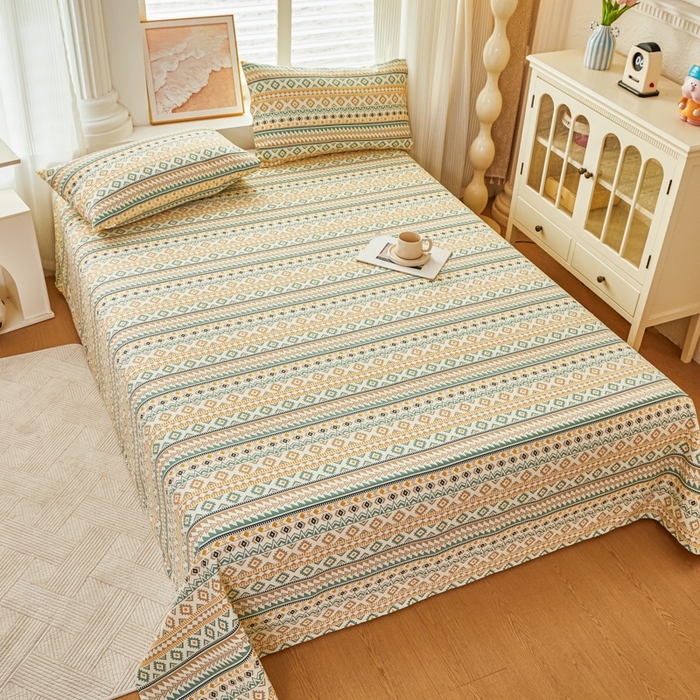 爱彼家纺 2026新款原棉老粗布透气印花床单单件热门摩洛小狗热门新升级-细沙老粗布 波西米亚