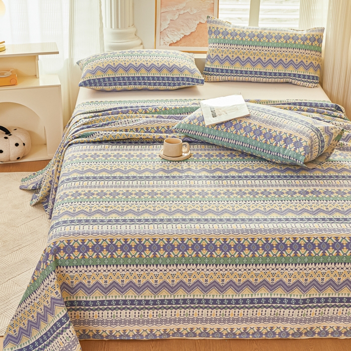 91家纺网 家纺一手货源 找家纺 爱彼家纺 2026新款原棉老粗布透气印花床单单件热门摩洛小狗热门新升级-细沙老粗布 新向往米蓝条