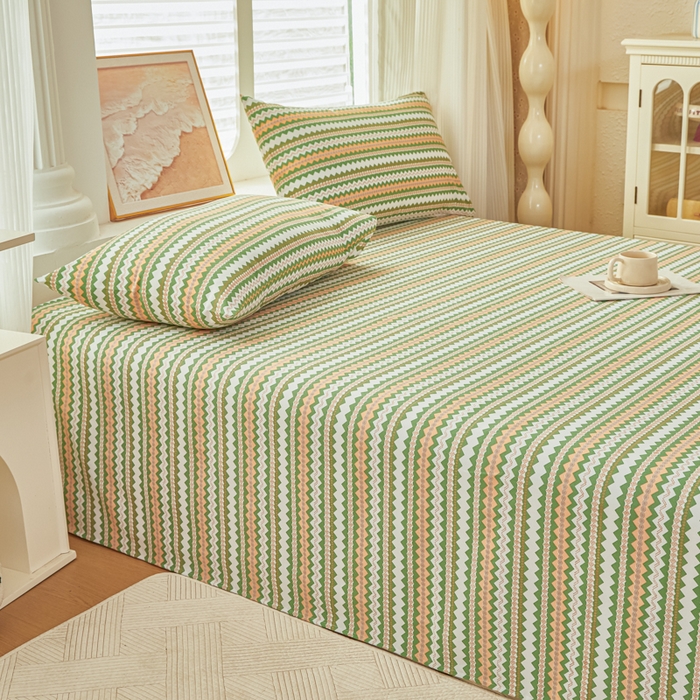 91家纺网 家纺一手货源 找家纺 爱彼家纺 2026新款原棉老粗布透气印花床单单件热门摩洛小狗热门新升级-细沙老粗布 新向往条绿